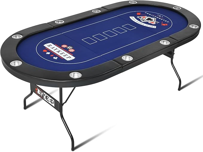 84" Poker Table, 10 Players Foldable Casino Leisure Texas Holdem Table by RAYKEEP