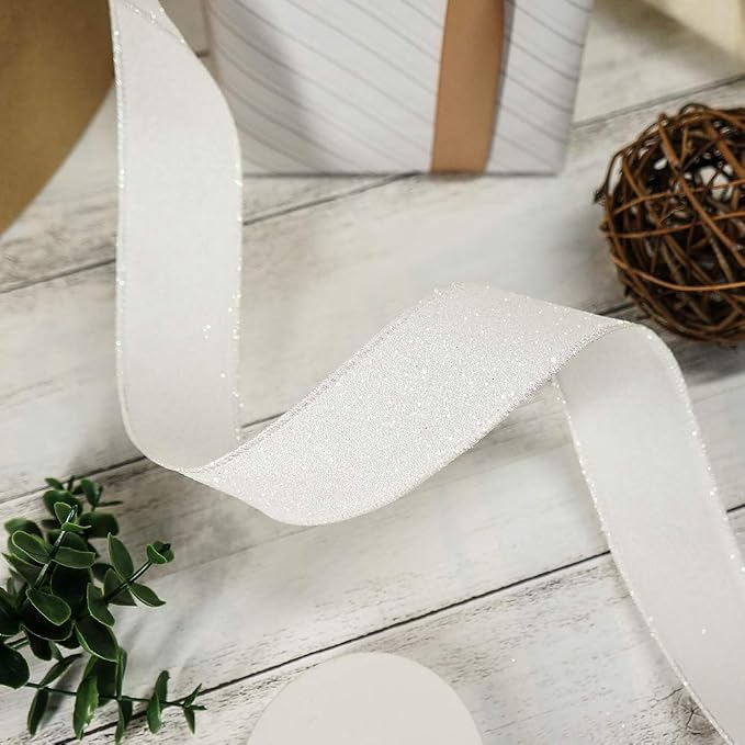 CT CRAFT LLC Glitter Wired Ribbon 1.5" x 10 Yards White - Image 6