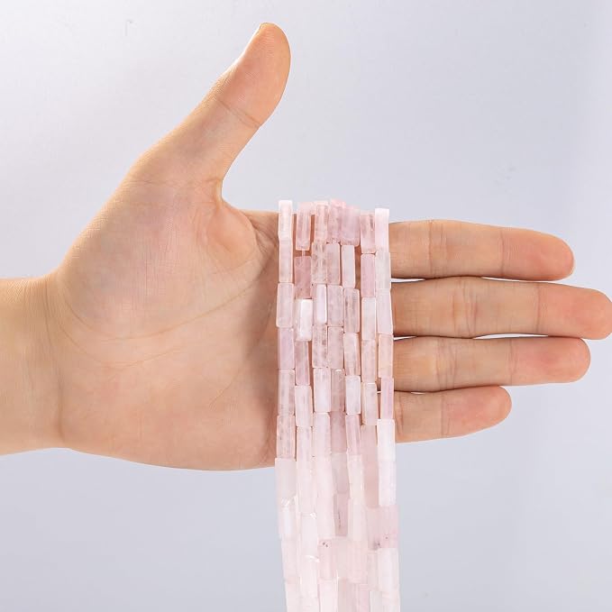 Natural Rose Quartz Crystal Rectangle Tube Beads 4x13mm 38cm/str Loose Semi - Image 2