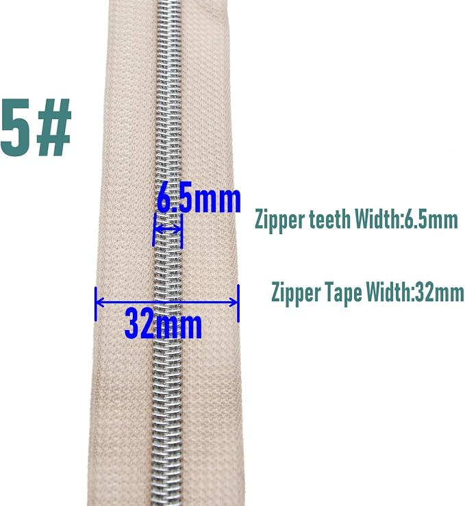 #5 Silver Teeth Metallic Nylon Coil Zippers by The Yard Bulk 10 Yards Beige - Image 3