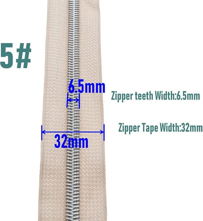 #5 Silver Teeth Metallic Nylon Coil Zippers by The Yard Bulk 10 Yards Beige - Image 3