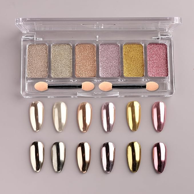 6 Colors Solid Chrome Nail Glitter Powder Set Metallic Mirror Chrome Powder by SUTOKAKA