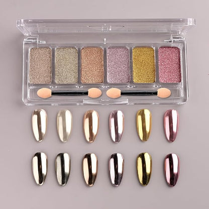 6 Colors Solid Chrome Nail Glitter Powder Set Metallic Mirror Chrome Powder by SUTOKAKA