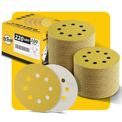 100PCS 5 Inch 220 Grit 125mm 8 Hole Sanding Discs Sandpaper by TPmax