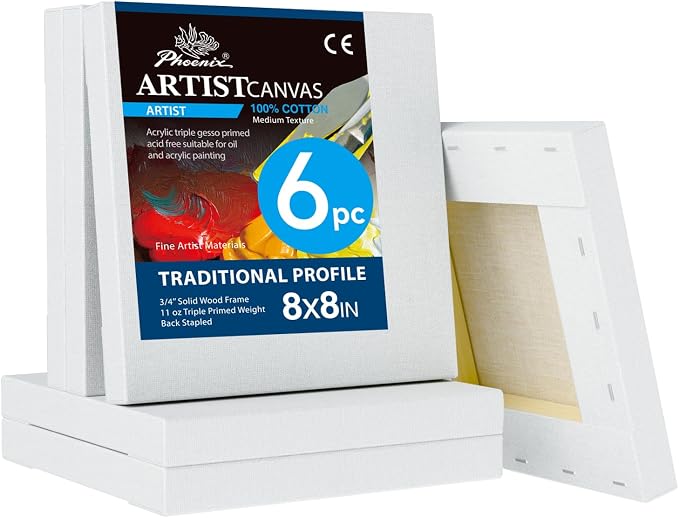 PHOENIX 8x8 Inch 6 Pack Artist Canvas by PHOENIX