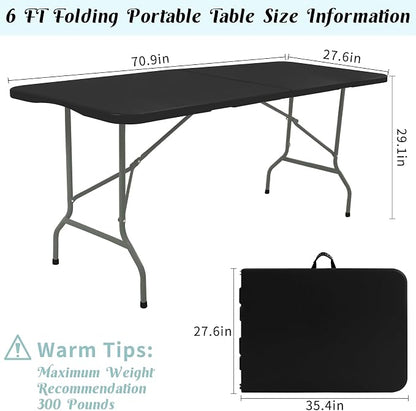 2 Pack 6 FT Folding Tables Black Foldable Table, Fold-in-Half - Image 2