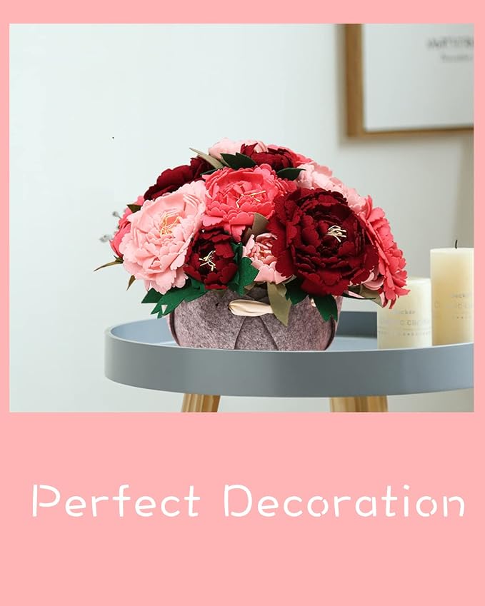 BAZIMA DIY Felt Flower Art Craft Kit, DIY Felt Peony Pot Bonsai Kit, 18 Peonies - Image 4
