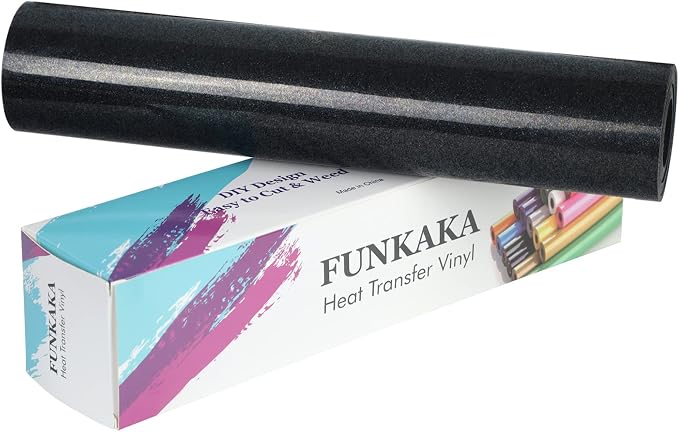FUNKAKA Glitter Black HTV Heat Transfer Vinyl Rolls by FUNKAKA