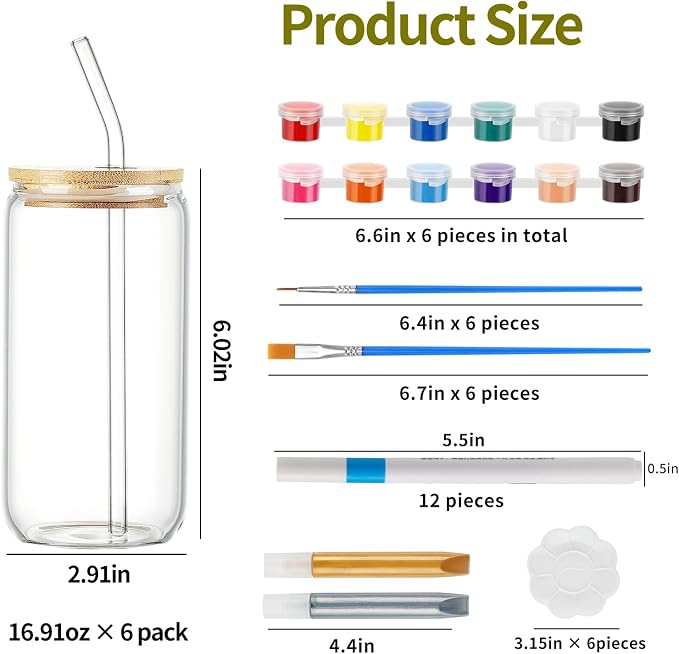 WJXCYGG 6 Sets Paint Your Own Wine Glass Paint Set 6 Wine Glass 2 Glass Paint - Image 2
