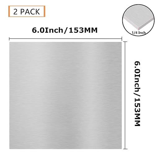 2Pack 6061 T651 Aluminum Sheet Metal 6 x 6 x 1/4 Inch Flat Plain Aluminum Plate - Image 2