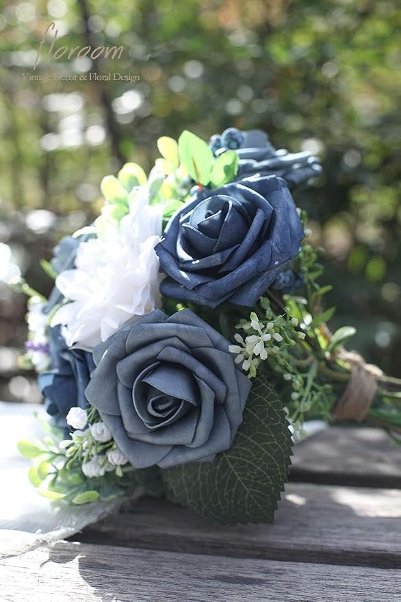 Floroom Artificial Flowers 25pcs Real Looking Dusty Blue Foam Fake Roses - Image 3