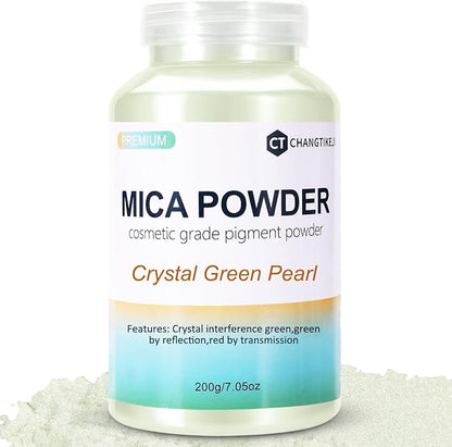 Mica Powder, 7.05OZ（200g）, Crystal Green Pearl Mica Powder Pigment by CHANGTIKEJIWelcomeYouOrder