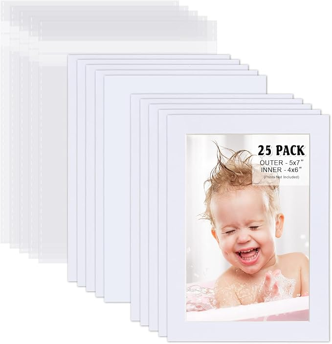 Egofine Pack of 25 White Pre-Cut 5x7 Picture Mat by Egofine