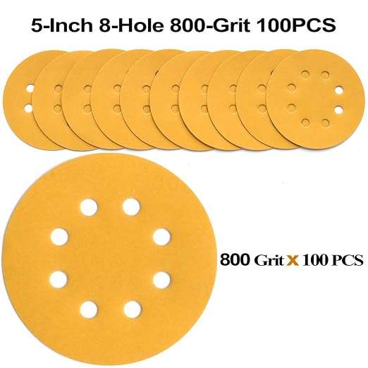 5-Inch 8-Hole Hook and Loop Sanding Discs 800-Grit Random Orbit Sandpaper - Image 3