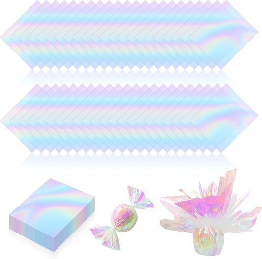PEASUG 120 PCS Iridescent Cellophane Sheets, 6x8 Inches Holographic Candy by Unknown