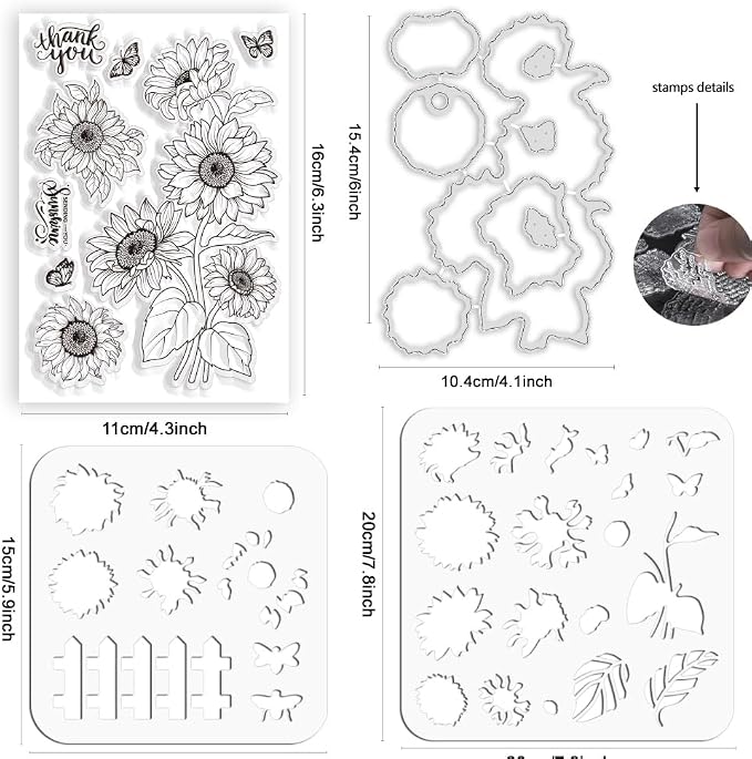 ORIGACH Realistic Sunflower Stamps and Dies and Layering Coloring Stencil Set - Image 3