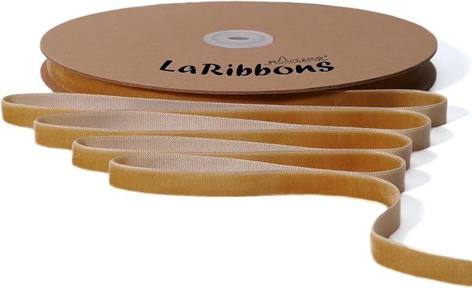 LaRibbons Thin Velvet Ribbon 3/8 Inch x 25 Yards, Khaki Velvet Ribbon by LaRibbons