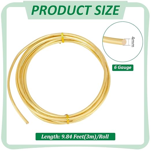 BENECREAT 9.84 Feet Bare Solid Brass Wire, 6 Gauge Round Soft Brass Wire Pure - Image 2