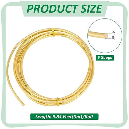 BENECREAT 9.84 Feet Bare Solid Brass Wire, 6 Gauge Round Soft Brass Wire Pure - Image 2
