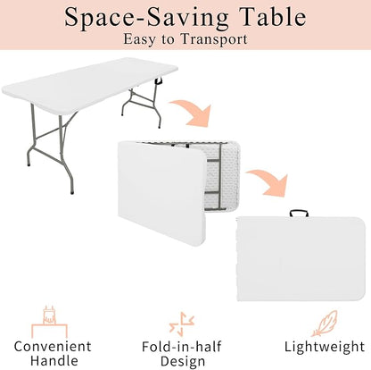 Folding Tables with Carrying Handle Heavy Duty Rectangular Portable Plastic - Image 4