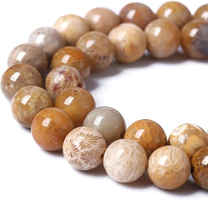72pcs 10mm Natural Coral Jade Chrysanthemum Stone Beads Round Loose Beads - Image 4
