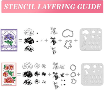 ORIGACH Geranium Layering Stencil Stamp and Die Set - Image 3