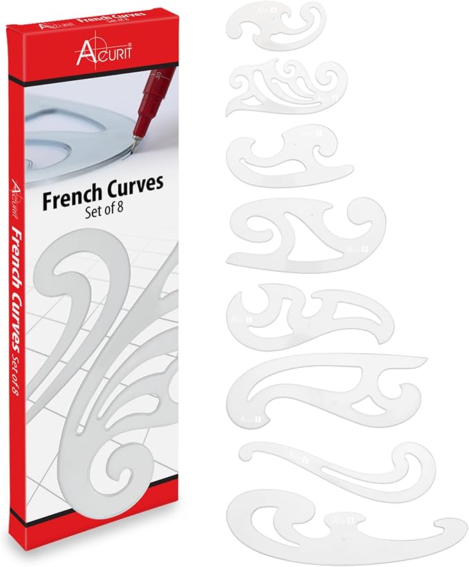 Acurit French Curve Set of 8 – Clear Plastic Drawing Templates by Acurit