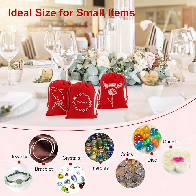 Shintop 20pcs Velvet Bags with Drawstrings, 4x6inch Red Gift Bags Jewelry - Image 4