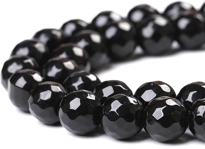 90pcs 4mm Natural Faceted Black Agate Stone Beads - Image 3