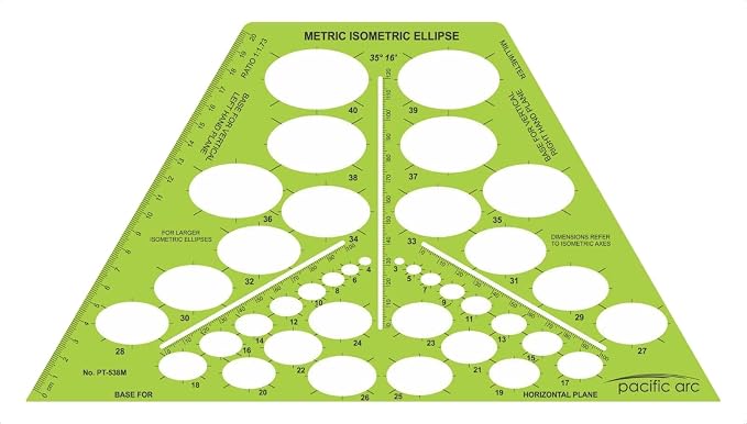 Pacific Arc Template: Metric Isometric Ellipse 35 & 16 Degrees 13.25" x 7.25" by PacificArc