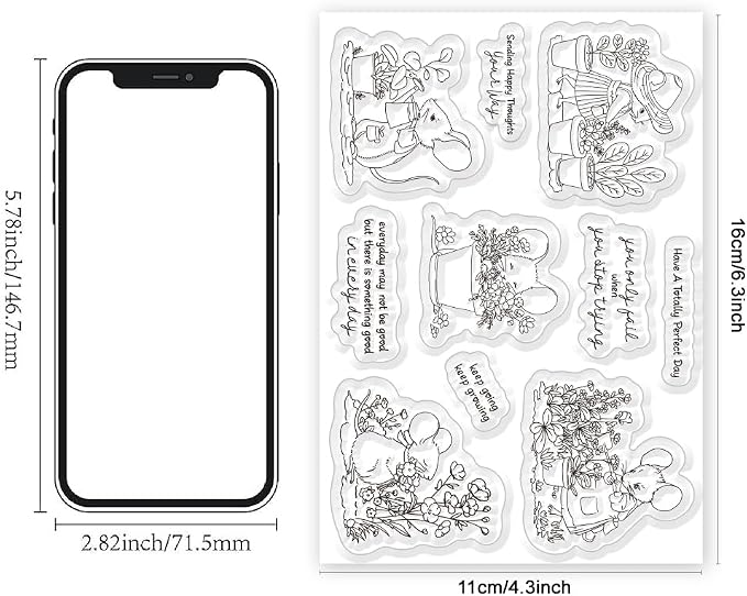 Cute Mouse Garden Planting Flowers Animal Clear Stamps - Image 2