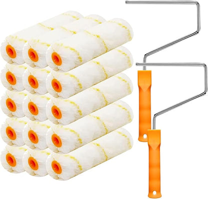 15 Pcs Paint Roller Cover with 2 Frame Set, 6 inch Microfiber Roller Covers by Hubaow