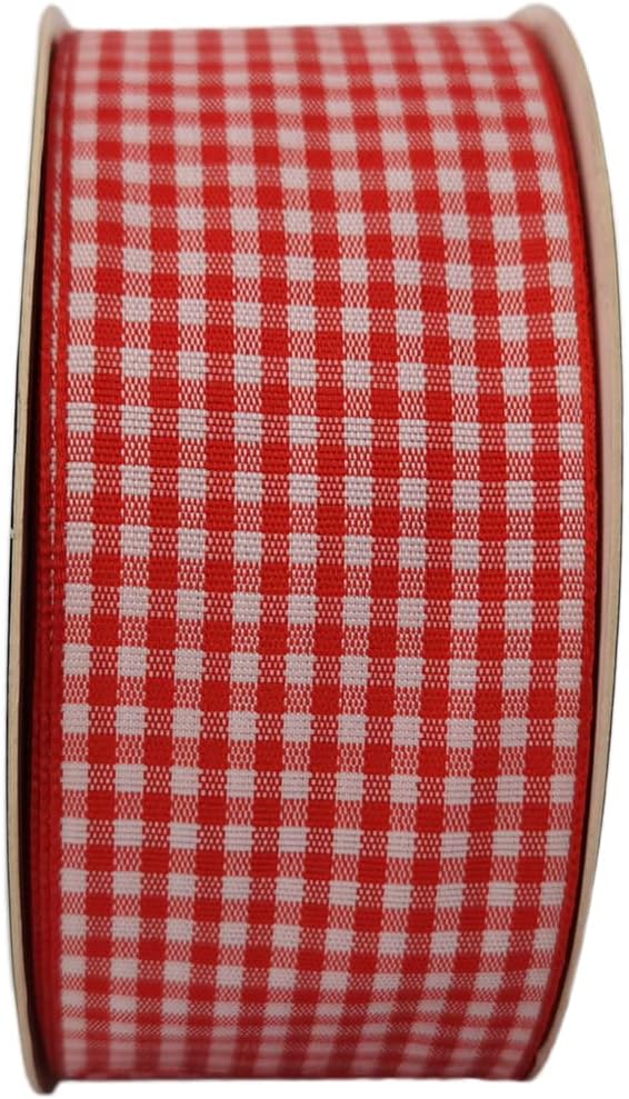 1.5 Inch Red and White Woven Edge 100% Polyester Gingham Ribbon 25 Yards Each - Image 4