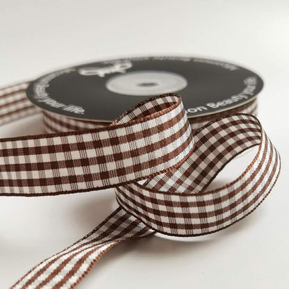 Micomon Brown and White Gingham Ribbon Buffillo Gingham Ribbon 25 Yards Each - Image 8