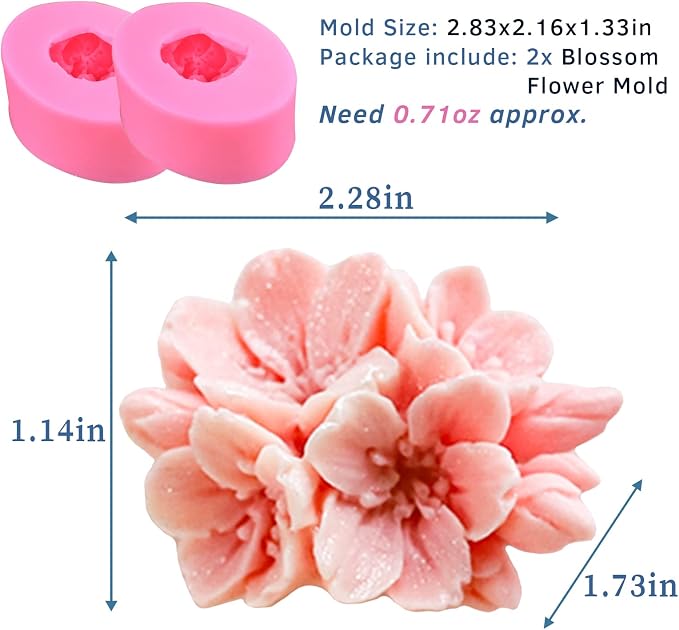 2PCS Blossom Flower Mold Silicone Flower Molds Fondant Chocolate Candy Cake - Image 3
