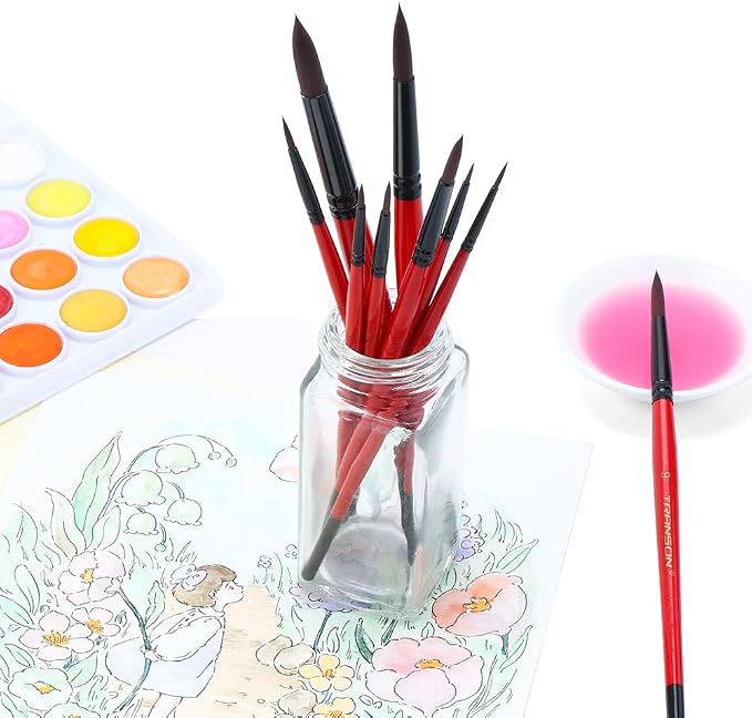 Transon Round Paint Brush Set 9pcs Synthetic Sable Hair - Image 5
