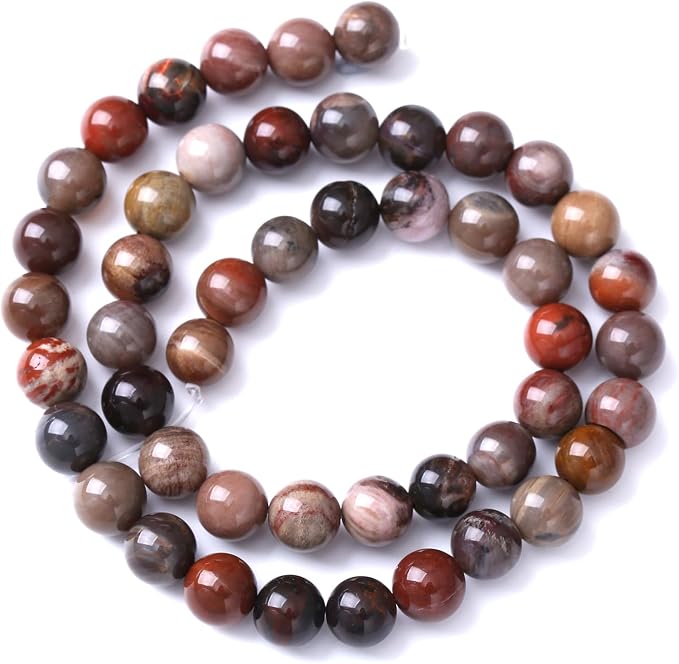 45pcs 8mm Natural Wooden Petrified Jade Agate Gemstone Beads Round Loose Spacer - Image 5