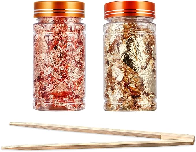 Gold Flakes for Resin, 2 Bottles 10g Imitation Golden Foil Gilding Flake by Lwuey