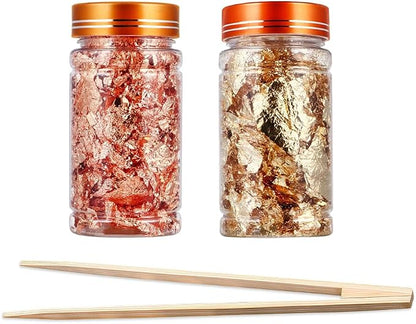 Gold Flakes for Resin, 2 Bottles 10g Imitation Golden Foil Gilding Flake by Lwuey