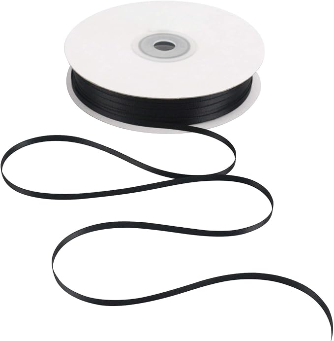 HUIHUANG Solid Color Satin Ribbon 1/8 inch x 100 Yards Roll Ribbon Thin Black by HUIHUANG