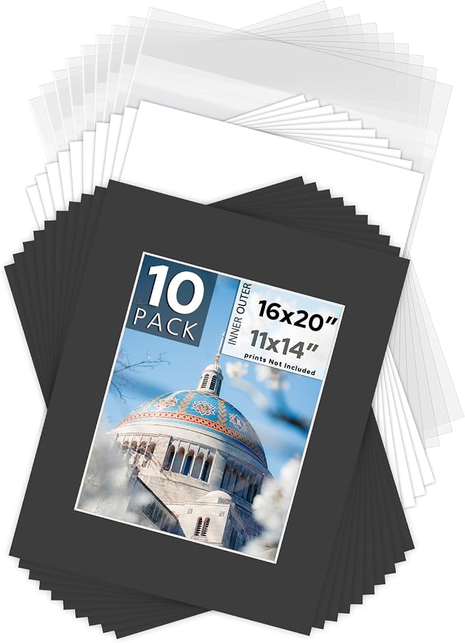 Mat Board Center, 16x20 for 11x14 Black Picture Mat Sets by MatBoardCenter