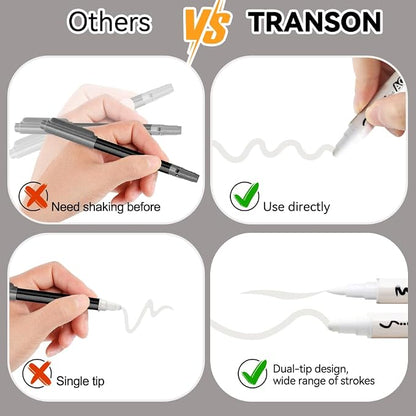 TRANSON 8 Pack White Brush and Bold Dual-tip Acrylic Paint Marker - Image 5