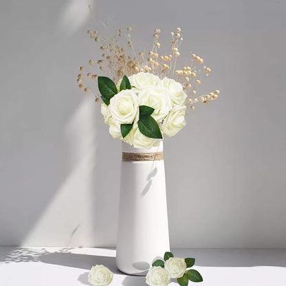 AmyHomie Artificial Flower Ivory Rose 25pcs Real Looking Fake Roses w/Stem - Image 4
