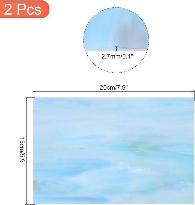 MECCANIXITY 2 Pcs Stained Glass Sheet Mosaic Tile 7.9 Inch x 5.9 Inch Teal - Image 2