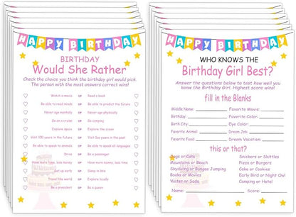 Birthday Party Games Set for Girls- 20 Birthday Double Sided Games Cards Set- by ALodr