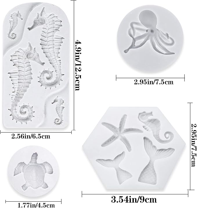 4 PCS Marine Theme Fondant Silicone Mold Hippocampus Turtle octopus Shape DIY - Image 2