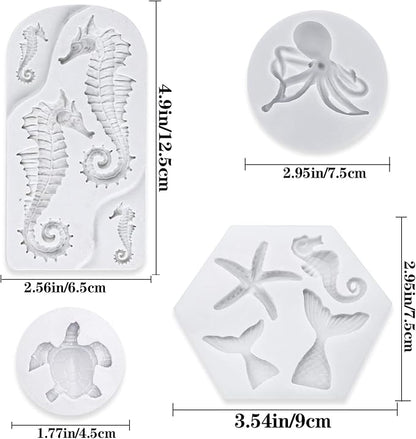 4 PCS Marine Theme Fondant Silicone Mold Hippocampus Turtle octopus Shape DIY - Image 2