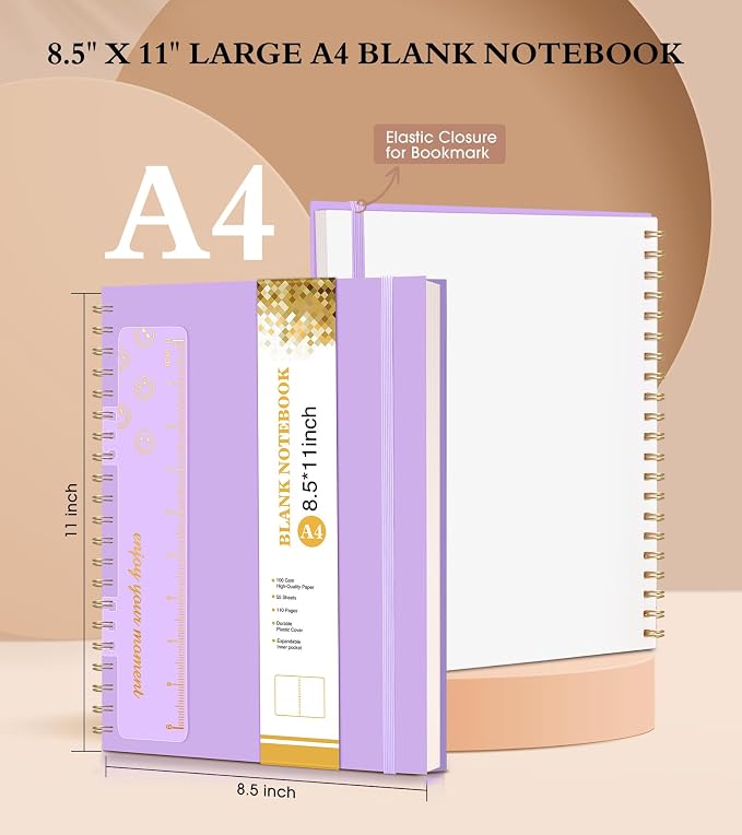 Blank Spiral Notebook Journal 8.5” x 11”, A4 Large Sketch Book - Image 2