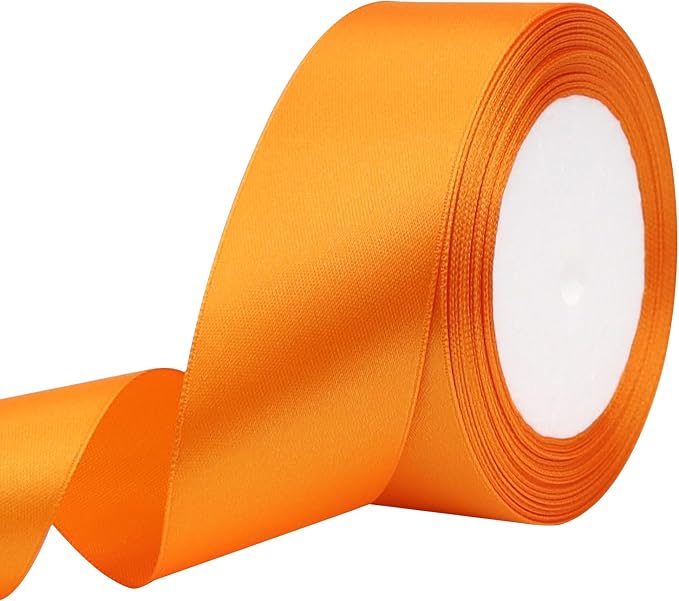 Orange Solid Satin Ribbon 1-1/2 Inch 25 Yards Solid Polyester Fabric Ribbon by Riunbb