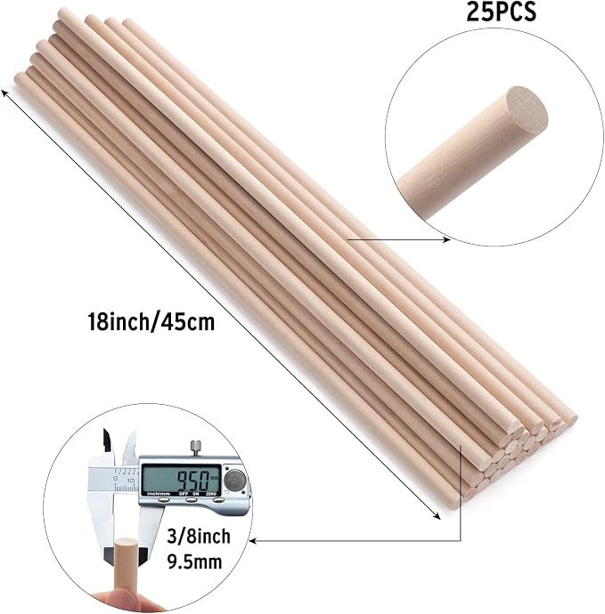 Wood Dowels Wooden Dowel Rods for Crafts, Unfinished Hardwood Sticks for Arts - Image 2